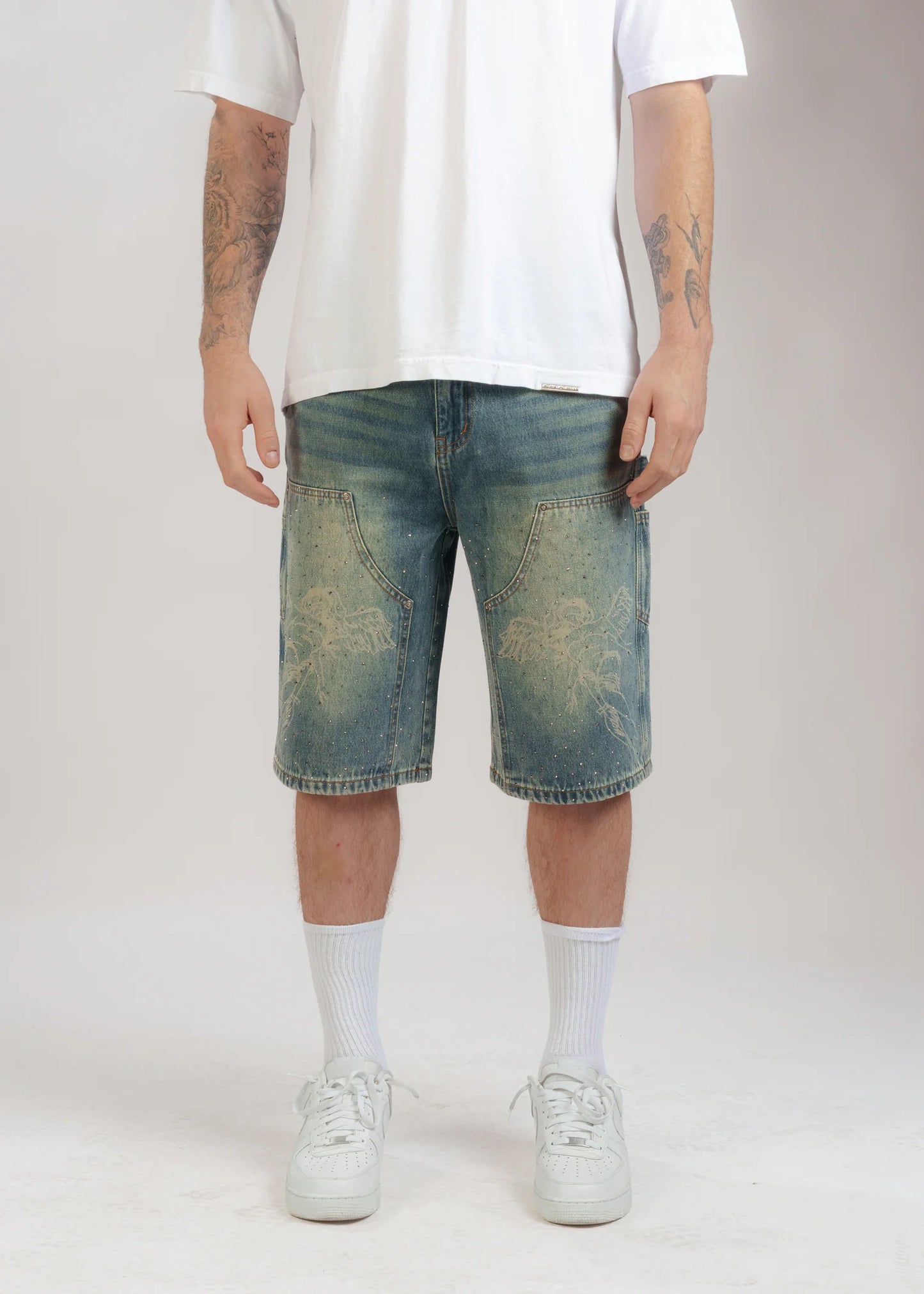 Sworn Rhinestone jeans shorts
