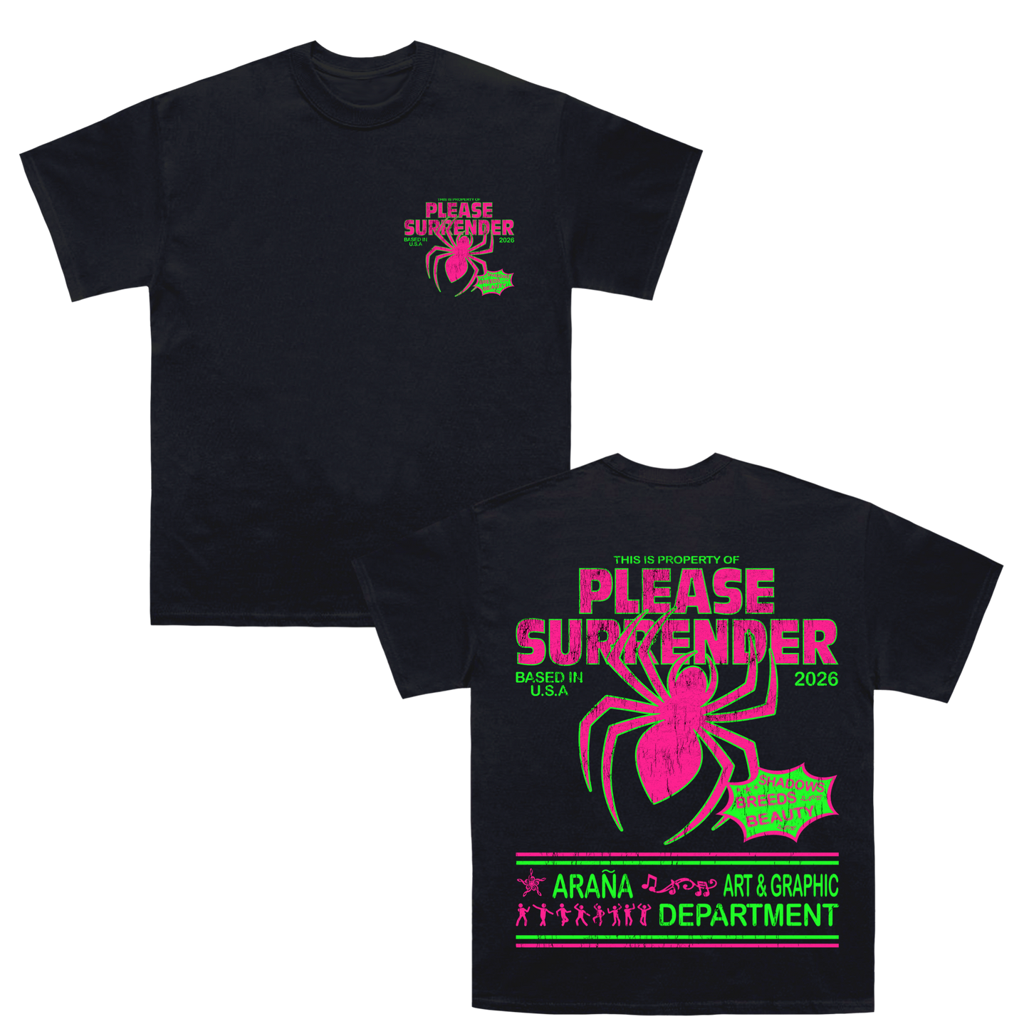 Please surrender pink spider tee